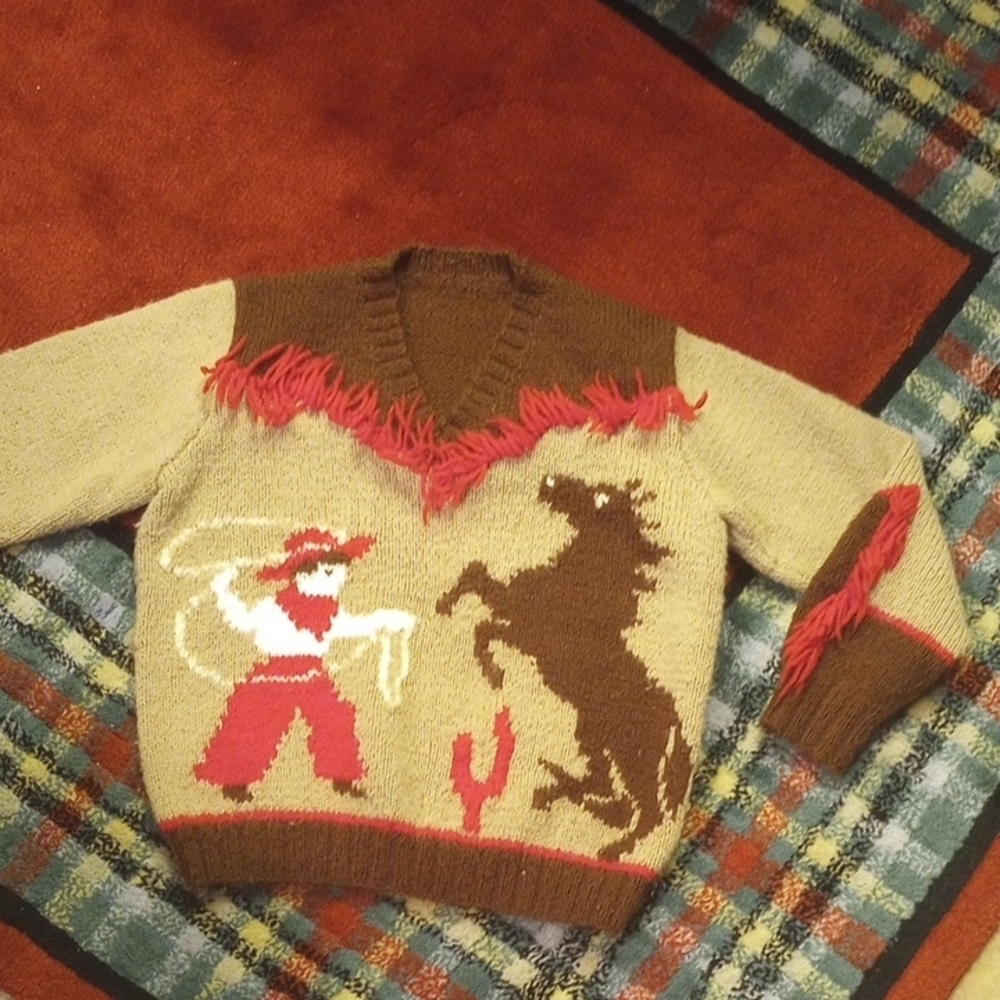 Vintage Cowboy Sweater Boys Sz 5 - Picture 1 of 7